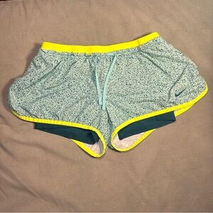 Nike Dri-Fit Full Flex 2-in-1 Running Shorts Women’sM Blue-Green SplatterPattern